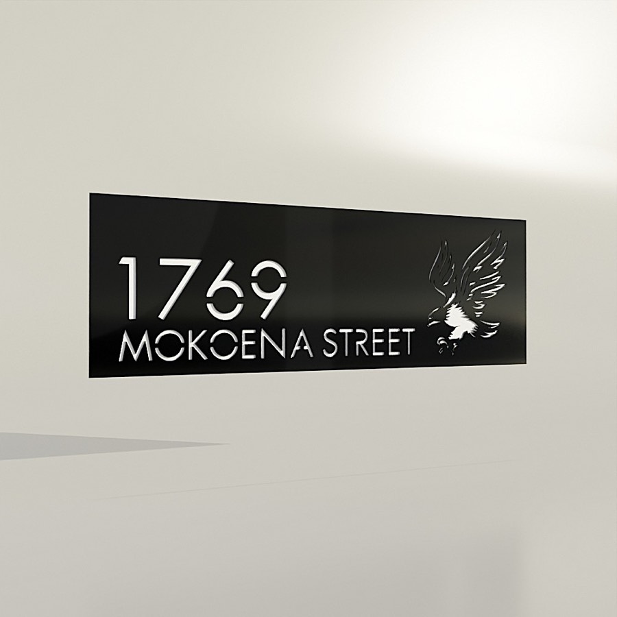 Backlit address sign with eagle design